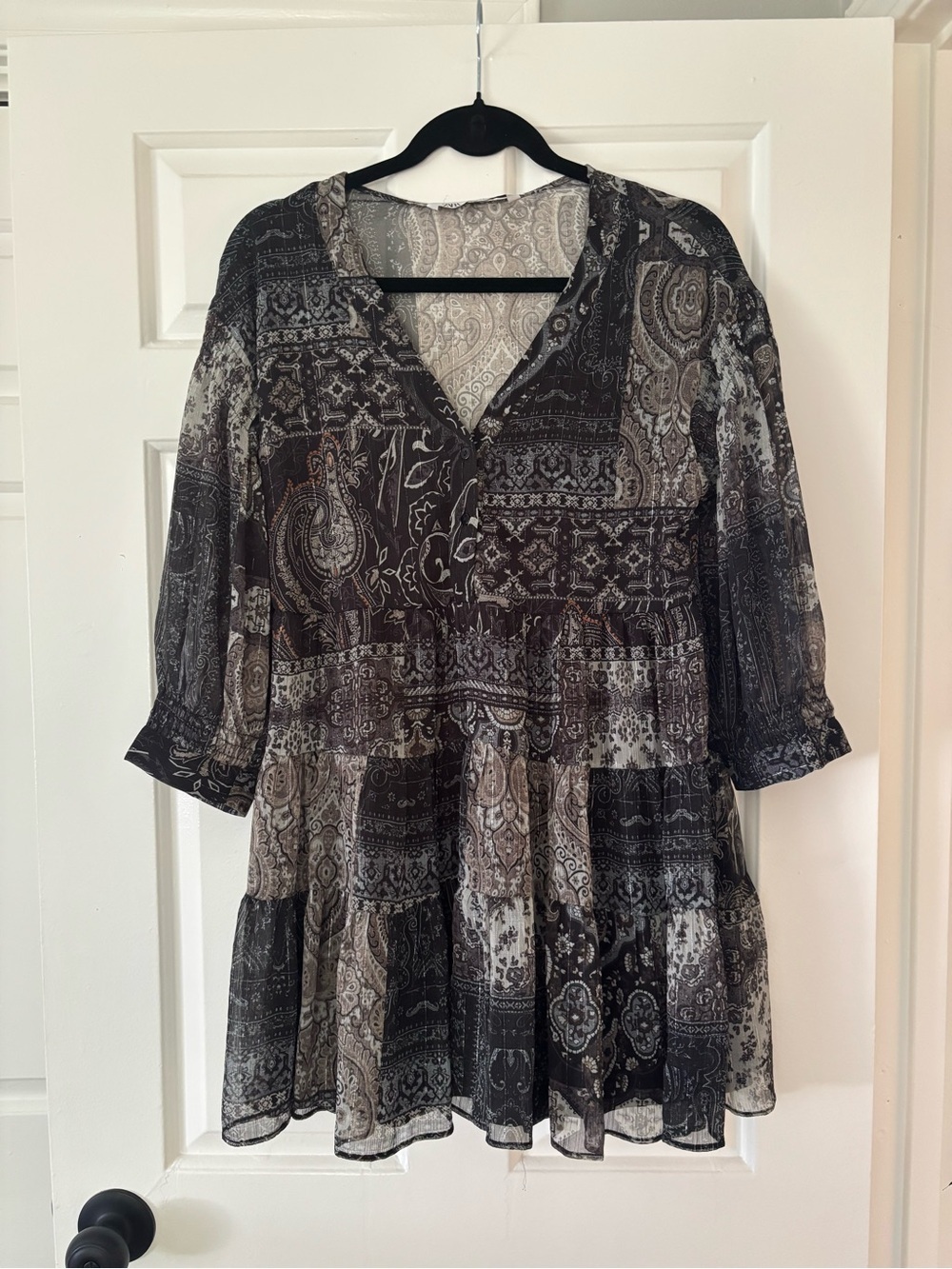 Zara Patchwork Paisley Boho Mini Dress/Tunic Size Small